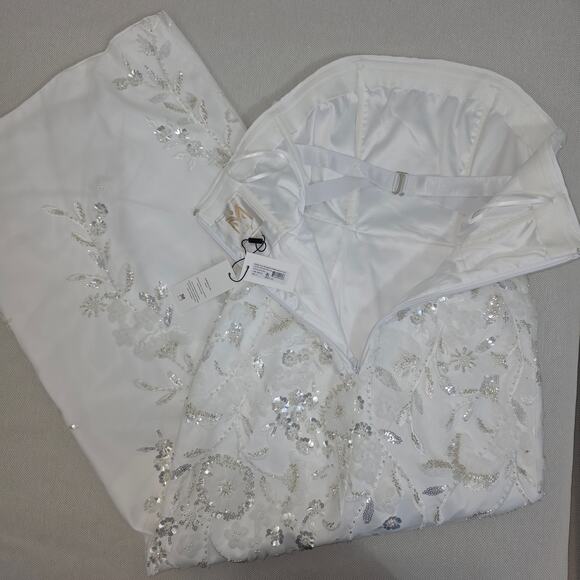 Milly Magnolia Embellished White/Silver Strapless Beaded Sequin Maxi Dress Sz 2 - Picture 13 of 14